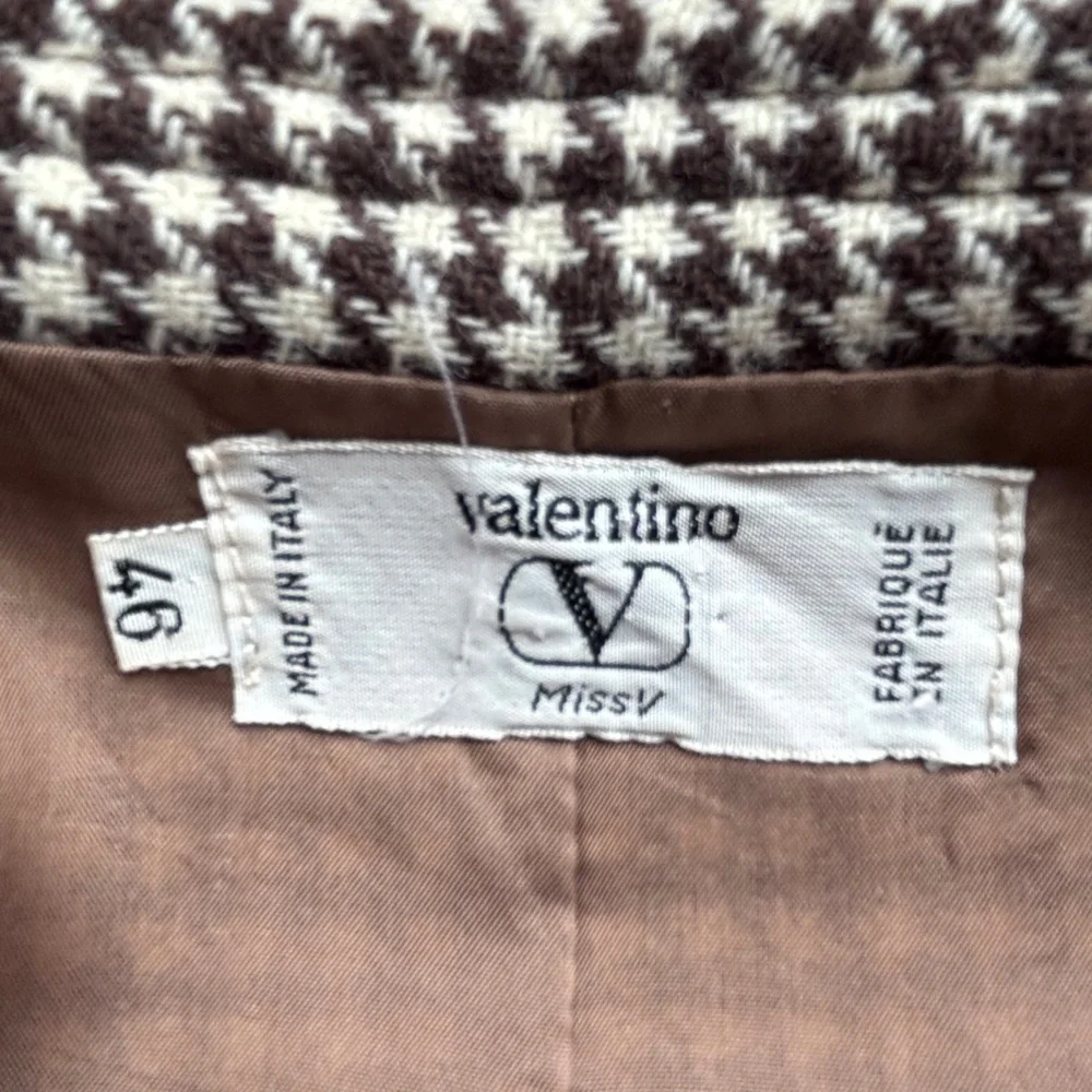 Vintage Valentino Brown Cream Houndstooth Skirt & Bomber Sweater Set 46 M L